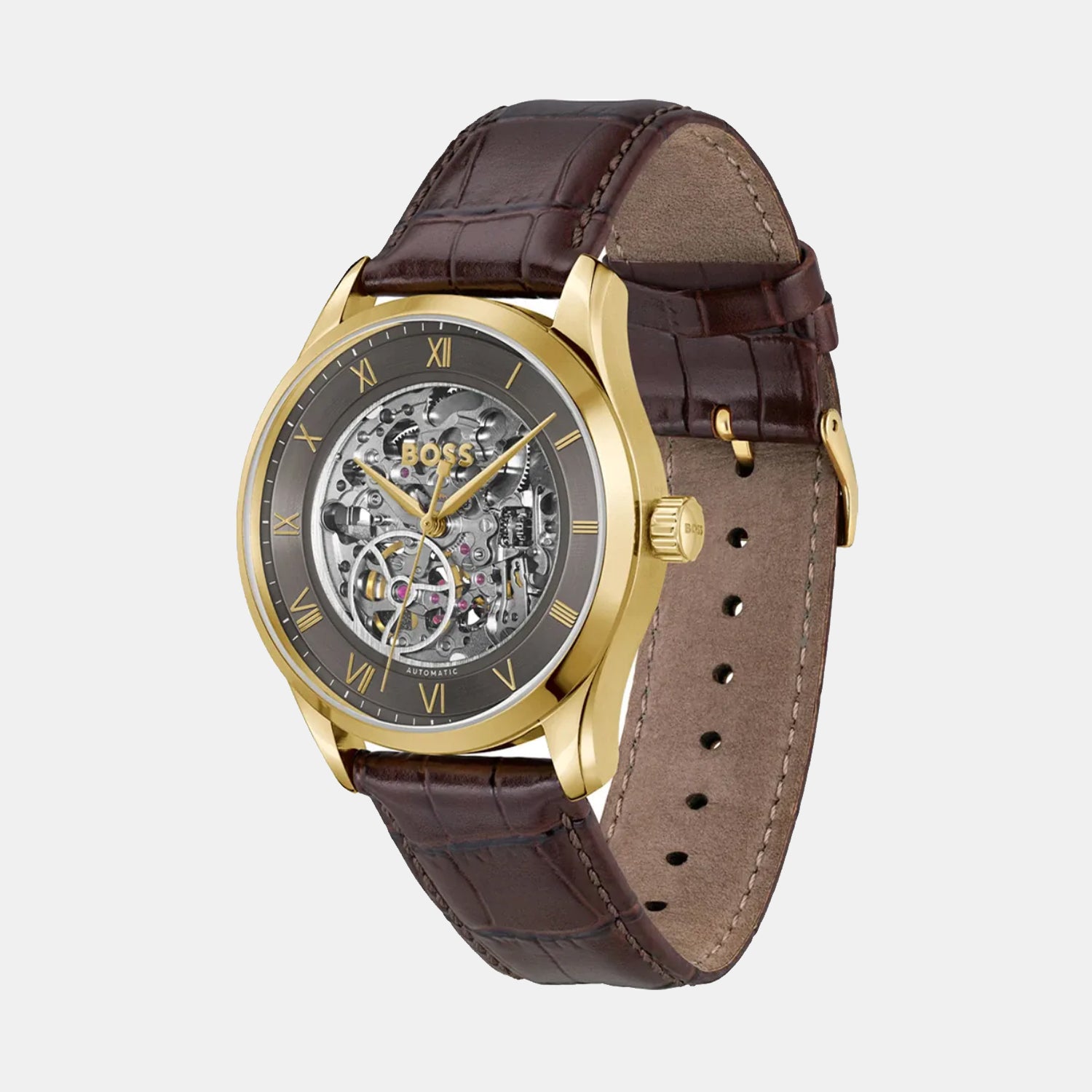 Principle Skeleton Men Automatic Dark Grey Dial Analog Leather Watch 1514235