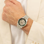 Principle Skeleton Men Automatic Green Dial Analog Stainless Steel Watch 1514236