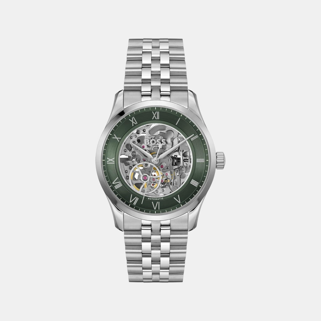 Principle Skeleton Men Automatic Green Dial Analog Stainless Steel Watch 1514236