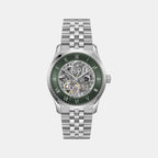 Principle Skeleton Men Automatic Green Dial Analog Stainless Steel Watch 1514236