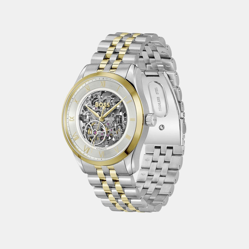 Principle Skeleton Men Automatic Silver & White Dial Analog Stainless Steel Watch 1514237