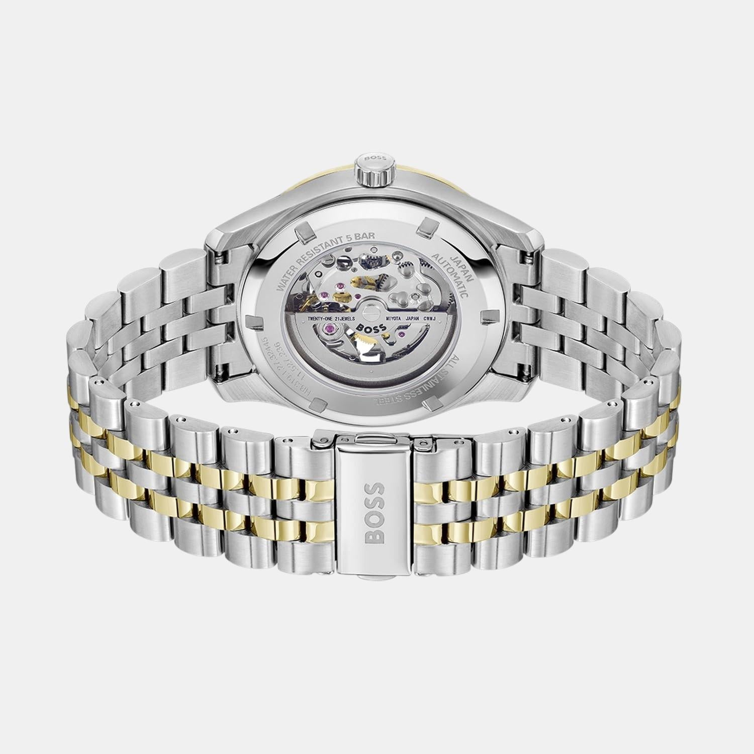 Principle Skeleton Men Automatic Silver & White Dial Analog Stainless Steel Watch 1514237