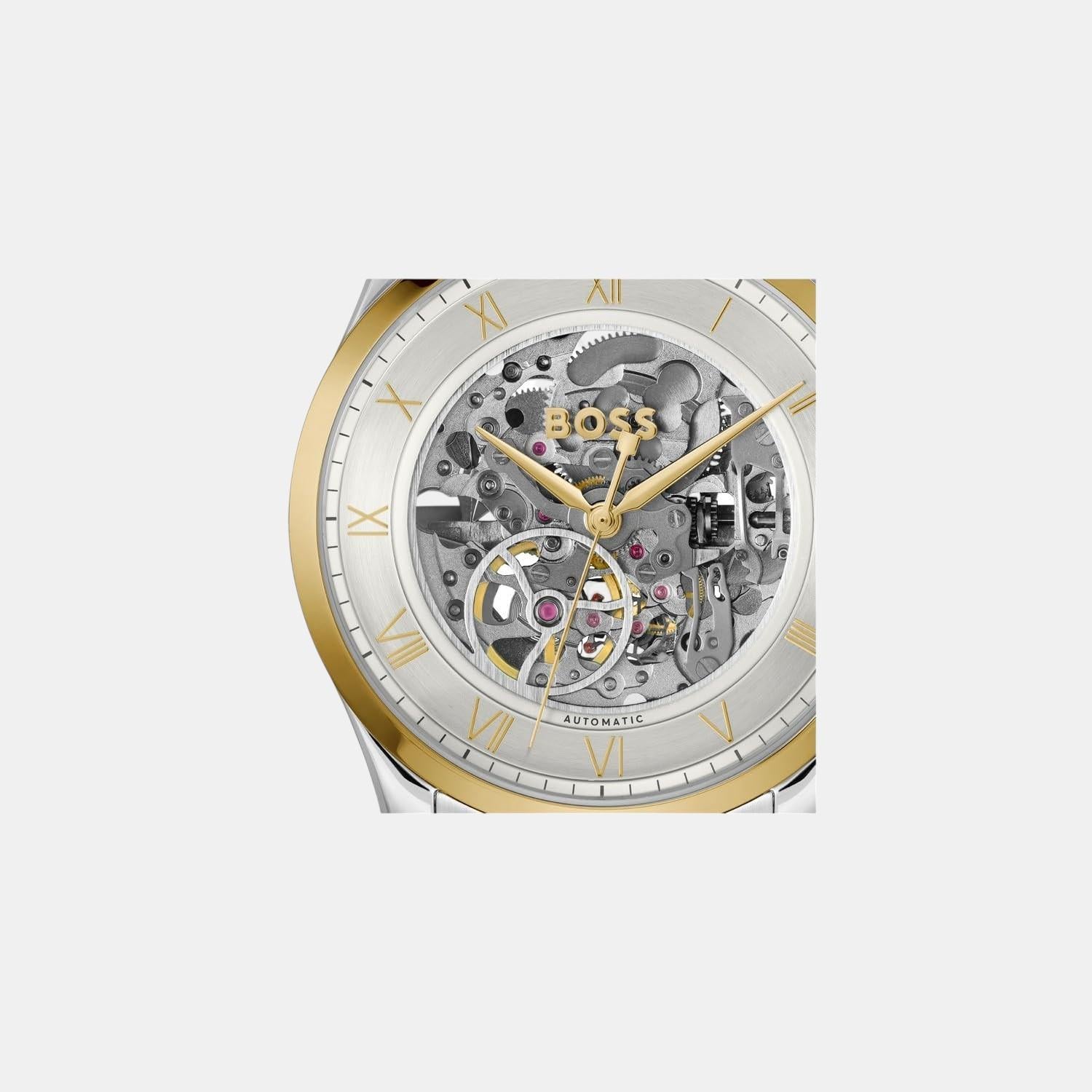 Principle Skeleton Men Automatic Silver & White Dial Analog Stainless Steel Watch 1514237