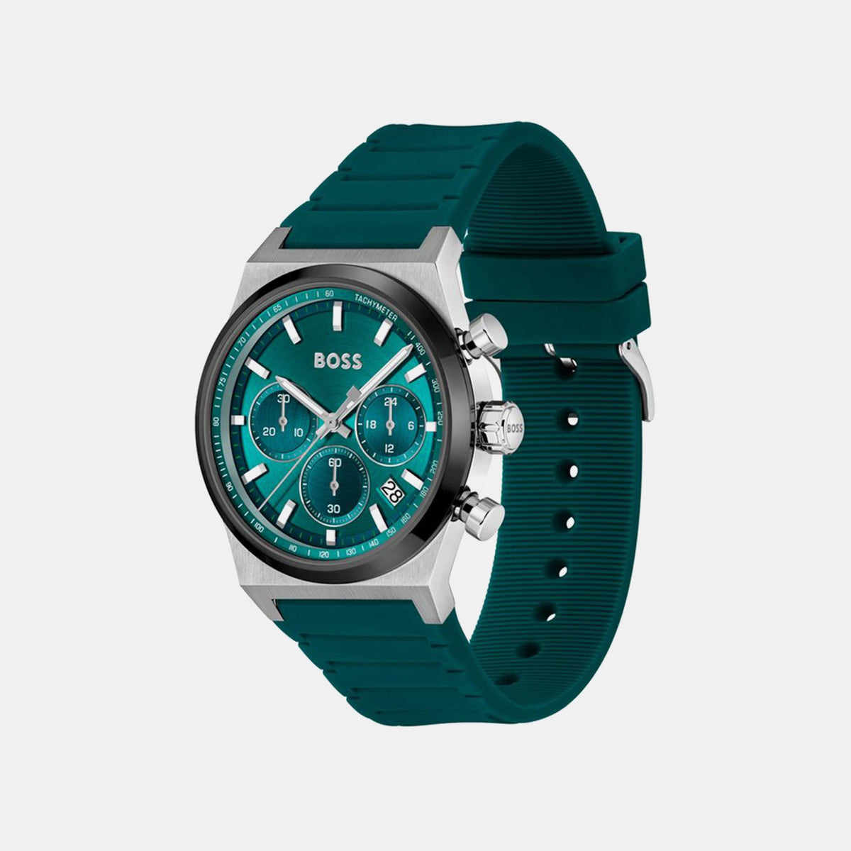Boss Candor Men Quartz Green Dial Chronograph Silicone Watch 1514244