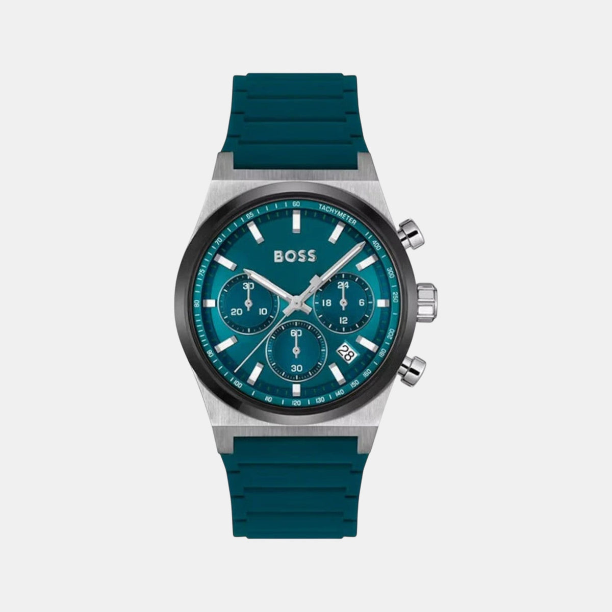 Boss Candor Men Quartz Green Dial Chronograph Silicone Watch 1514244