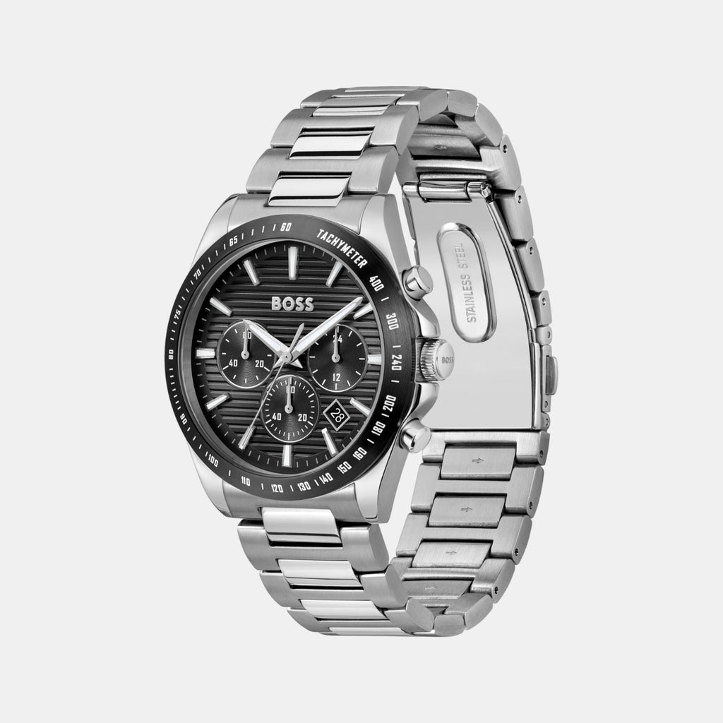 Strike Men Quartz Black Dial Chronograph Stainless Steel Watch 1514290
