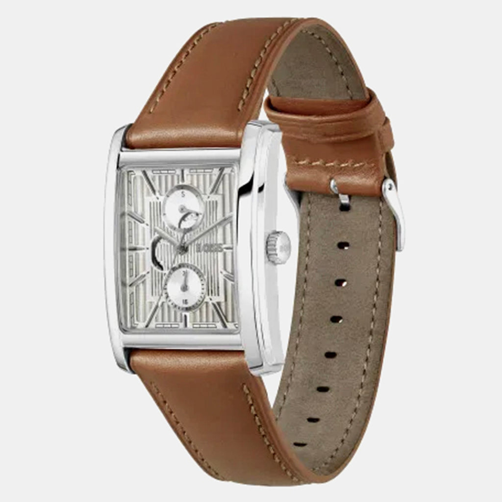 Principle Dress Men Quartz Silver Dial Multi-Function Leather Watch 1514316