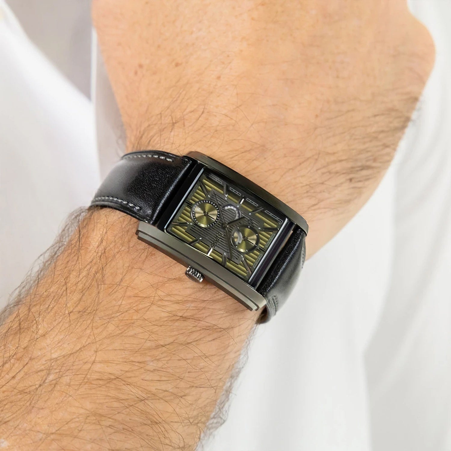 Principle Dress Multi Men Quartz Olive Green Dial Multi-Function Leather Watch 1514317