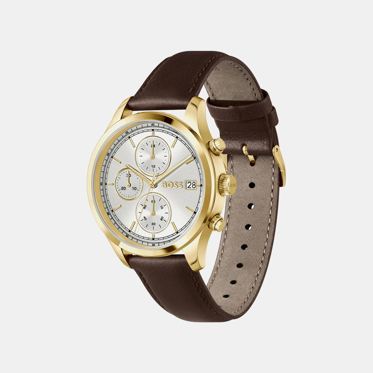 Boss Stratus Men Quartz Silver Dial Chronograph Leather Watch 1514327