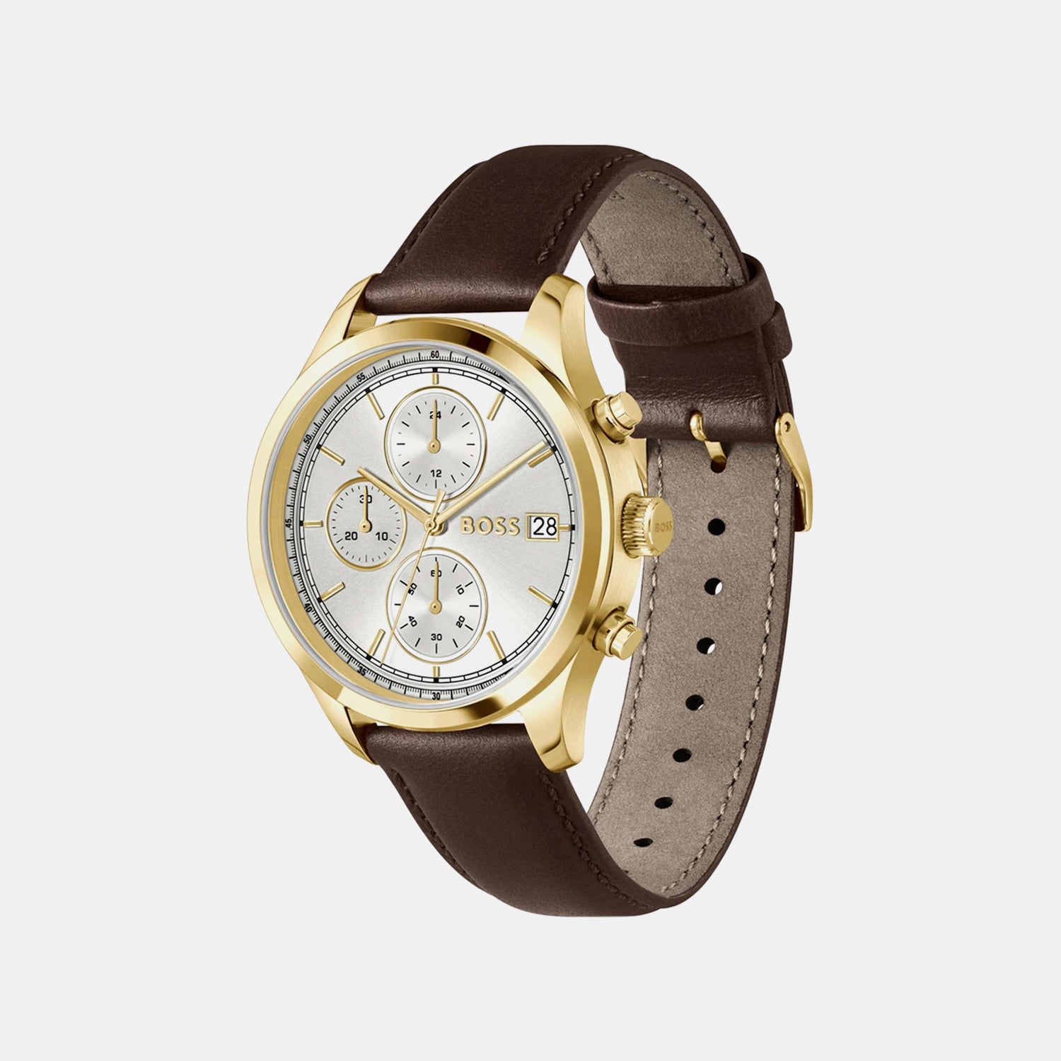 Men Quartz Silver Dial Chronograph Leather Watch 1514327