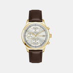 Men Quartz Silver Dial Chronograph Leather Watch 1514327