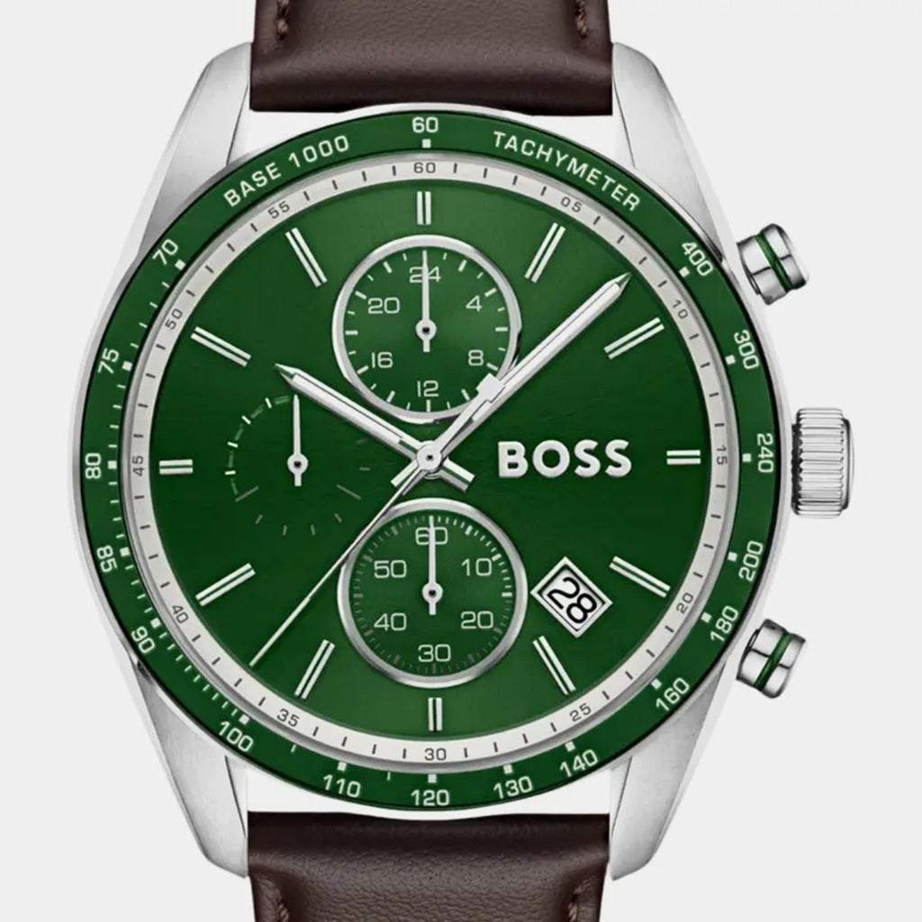 Grand Prix Men Quartz Green Dial Chronograph Leather Watch 1514342