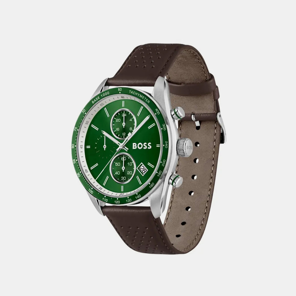 Grand Prix Men Quartz Green Dial Chronograph Leather Watch 1514342