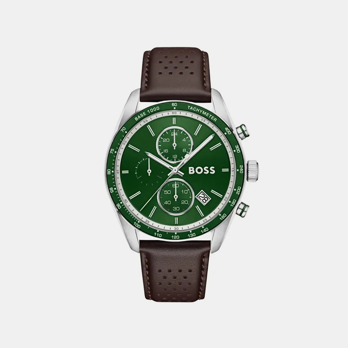 Grand Prix Men Quartz Green Dial Chronograph Leather Watch 1514342