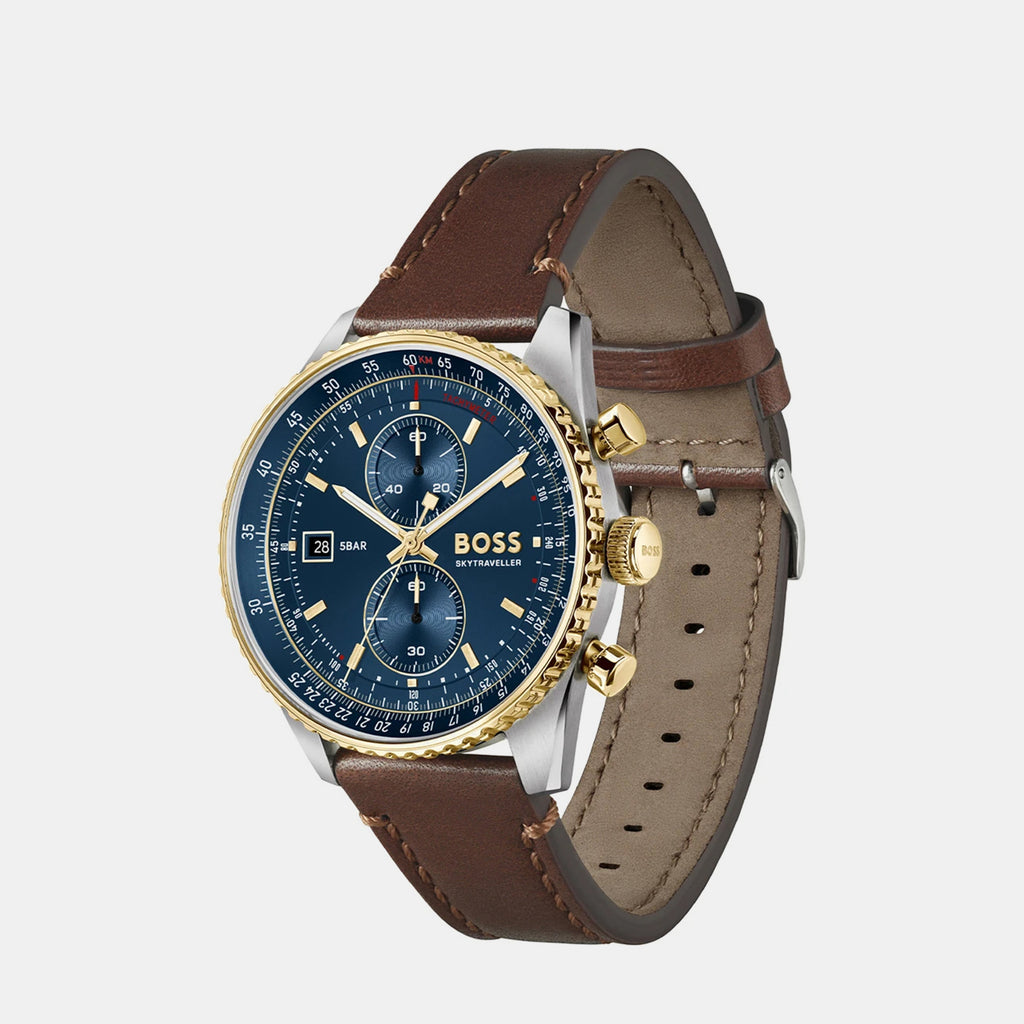 Skytraveller Men Quartz Blue Dial Chronograph Leather Watch 1514346