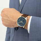 Skytraveller Men Quartz Blue Dial Chronograph Leather Watch 1514346