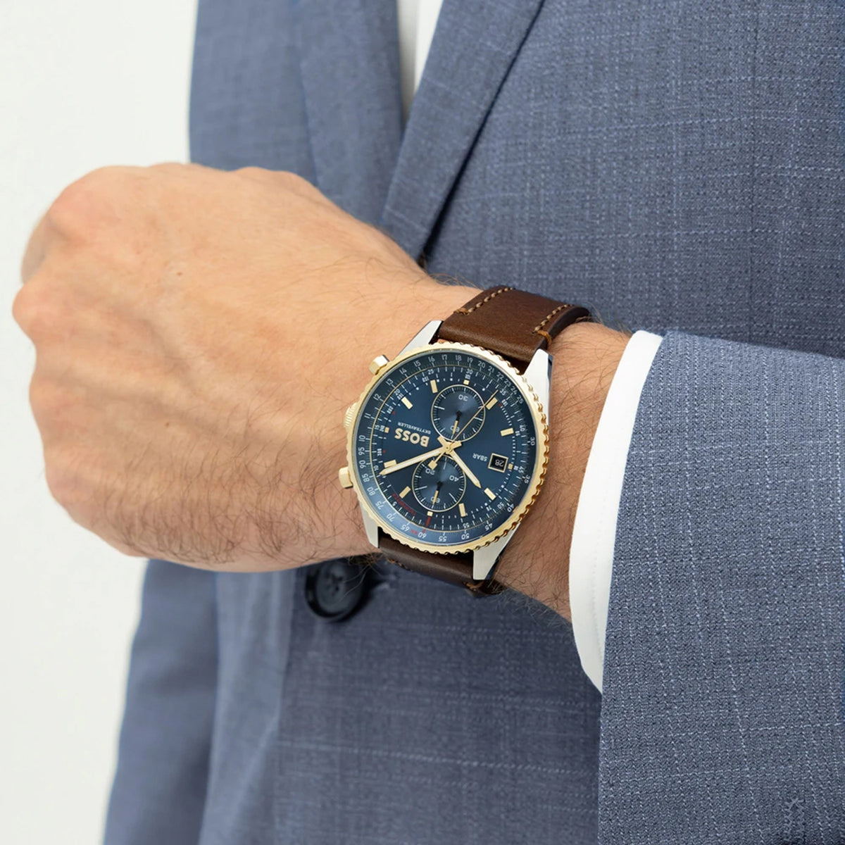 Skytraveller Men Quartz Blue Dial Chronograph Leather Watch 1514346