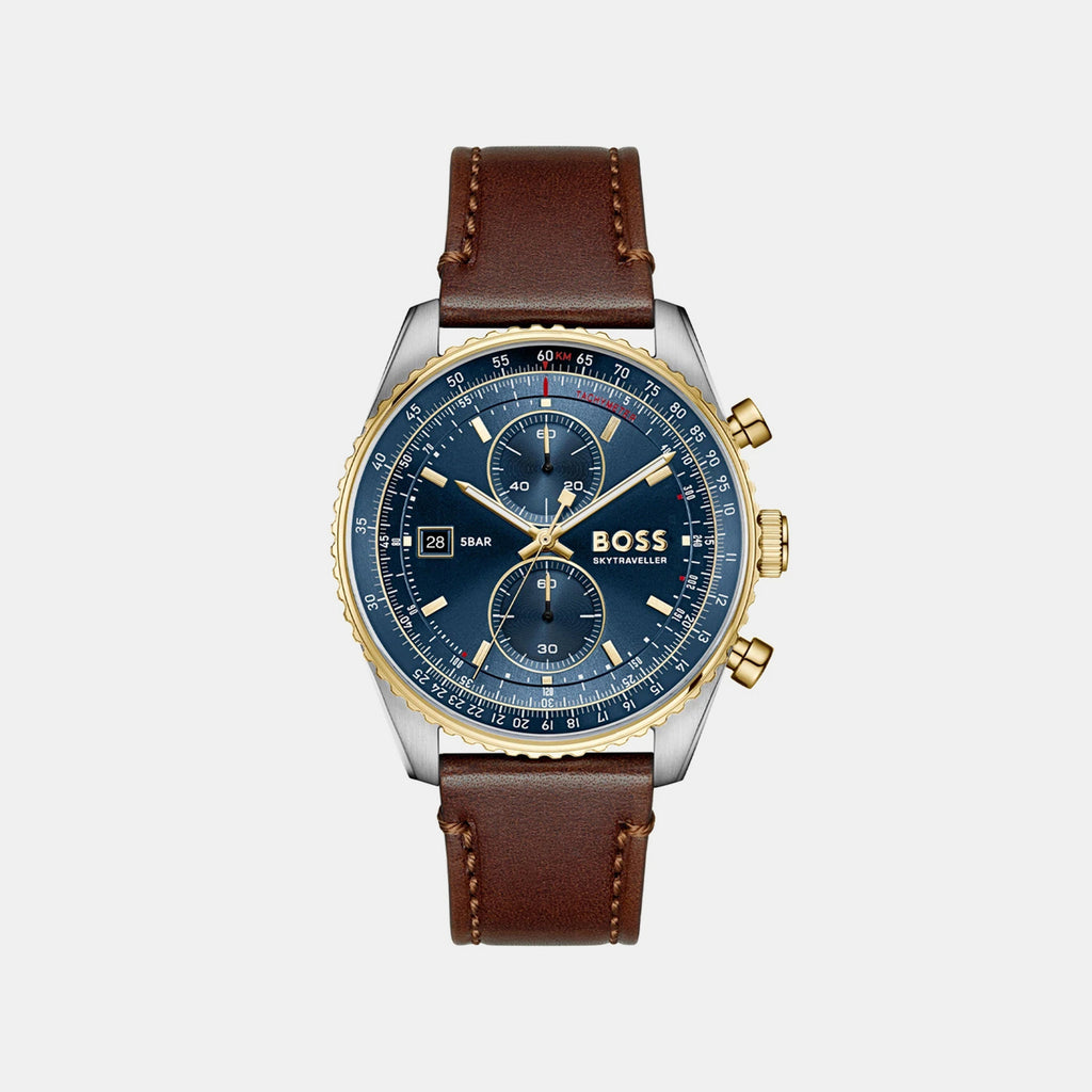 Skytraveller Men Quartz Blue Dial Chronograph Leather Watch 1514346
