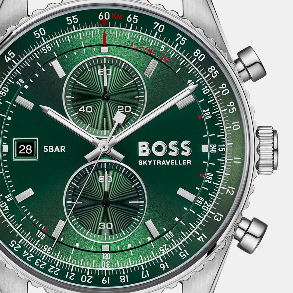 Skytraveller Men Quartz Green Dial Chronograph Stainless Steel Watch 1514347