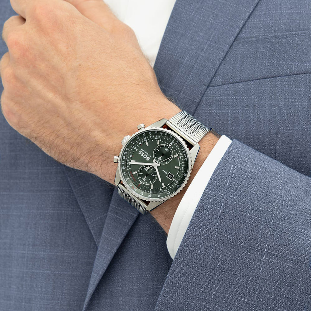Skytraveller Men Quartz Green Dial Chronograph Stainless Steel Watch 1514347