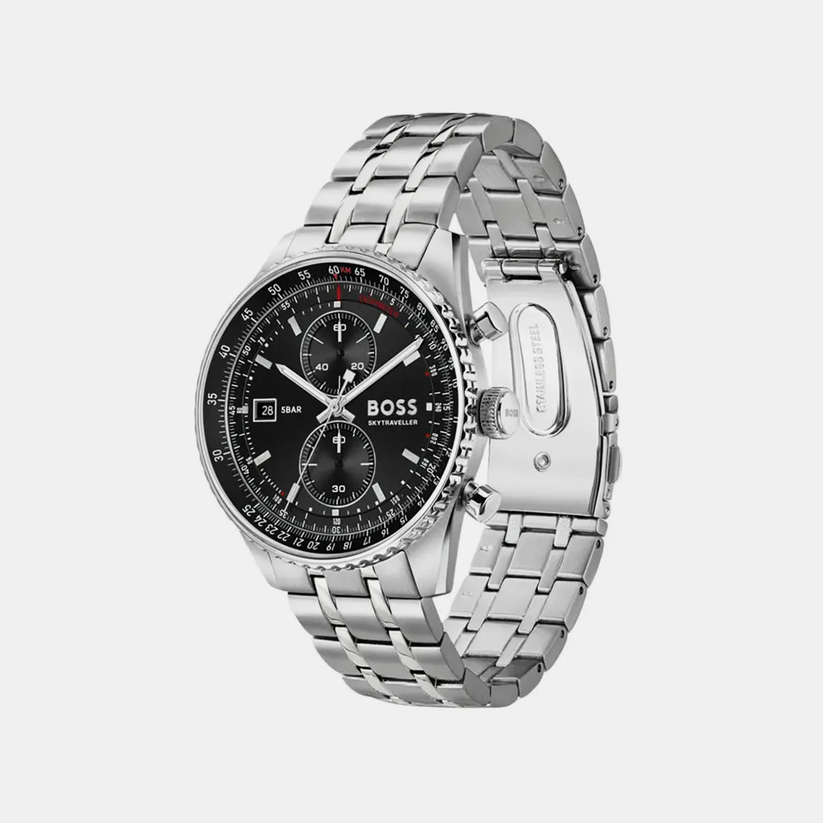 Skytraveller Men Quartz Black Dial Chronograph Stainless Steel Watch 1514349