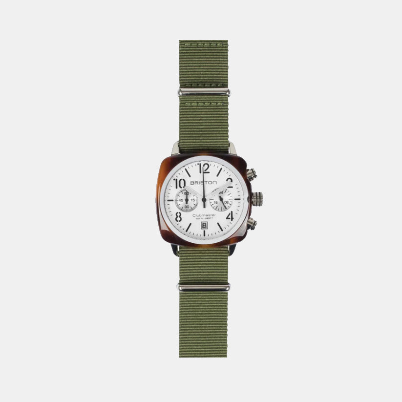 Briston Clubmaster Classic Men Quartz White Dial Chronograph Nato Watch 16140.SA.T.2.NGA-2
