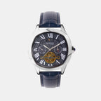 Men Automatic Blue Dial Multi-Function Leather Watch 1641-L10507
