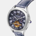 Men Automatic Blue Dial Multi-Function Leather Watch 1641-L10507