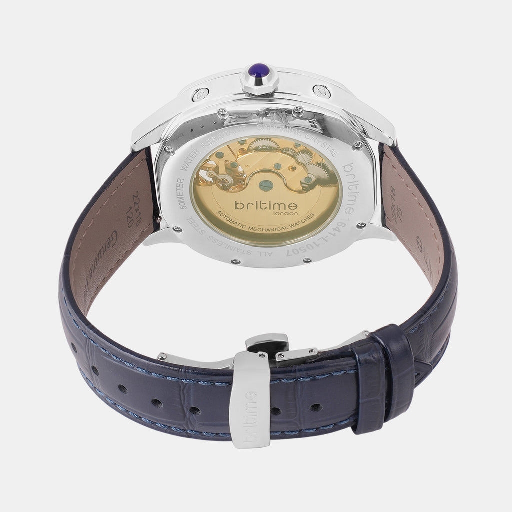 Men Automatic Blue Dial Multi-Function Leather Watch 1641-L10507