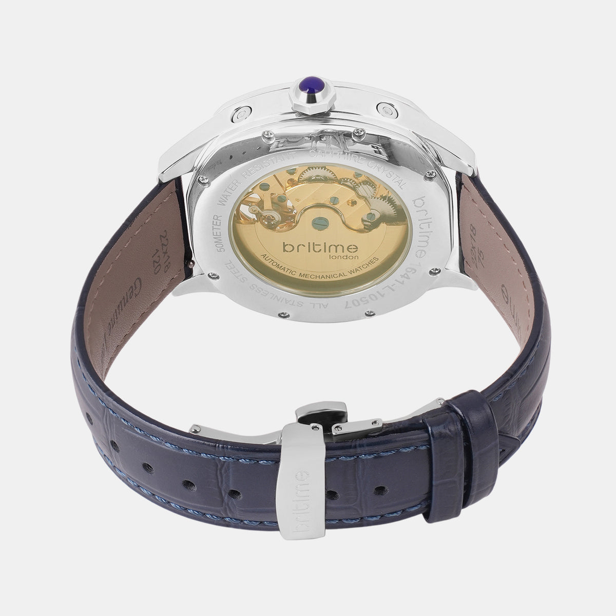 Men Automatic Blue Dial Multi-Function Leather Watch 1641-L10507