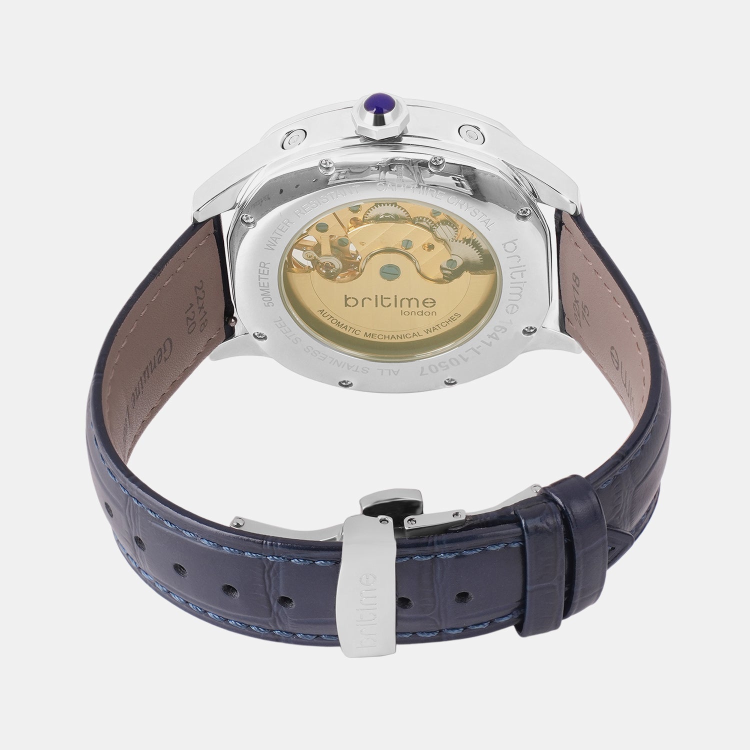 Men Automatic Blue Dial Multi-Function Leather Watch 1641-L10507