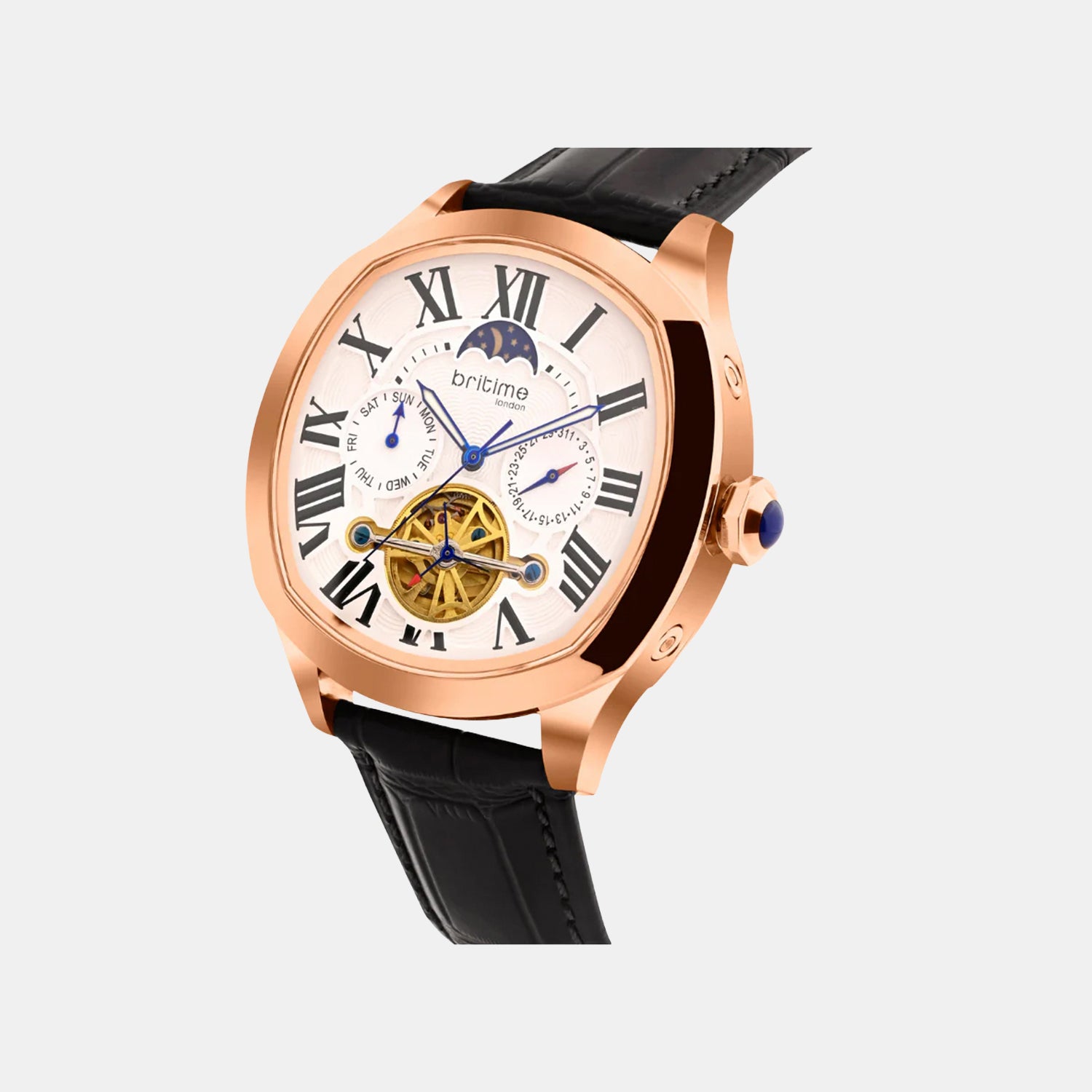 Men Automatic Silver Dial Multi-Function Leather Watch 1641-L30306