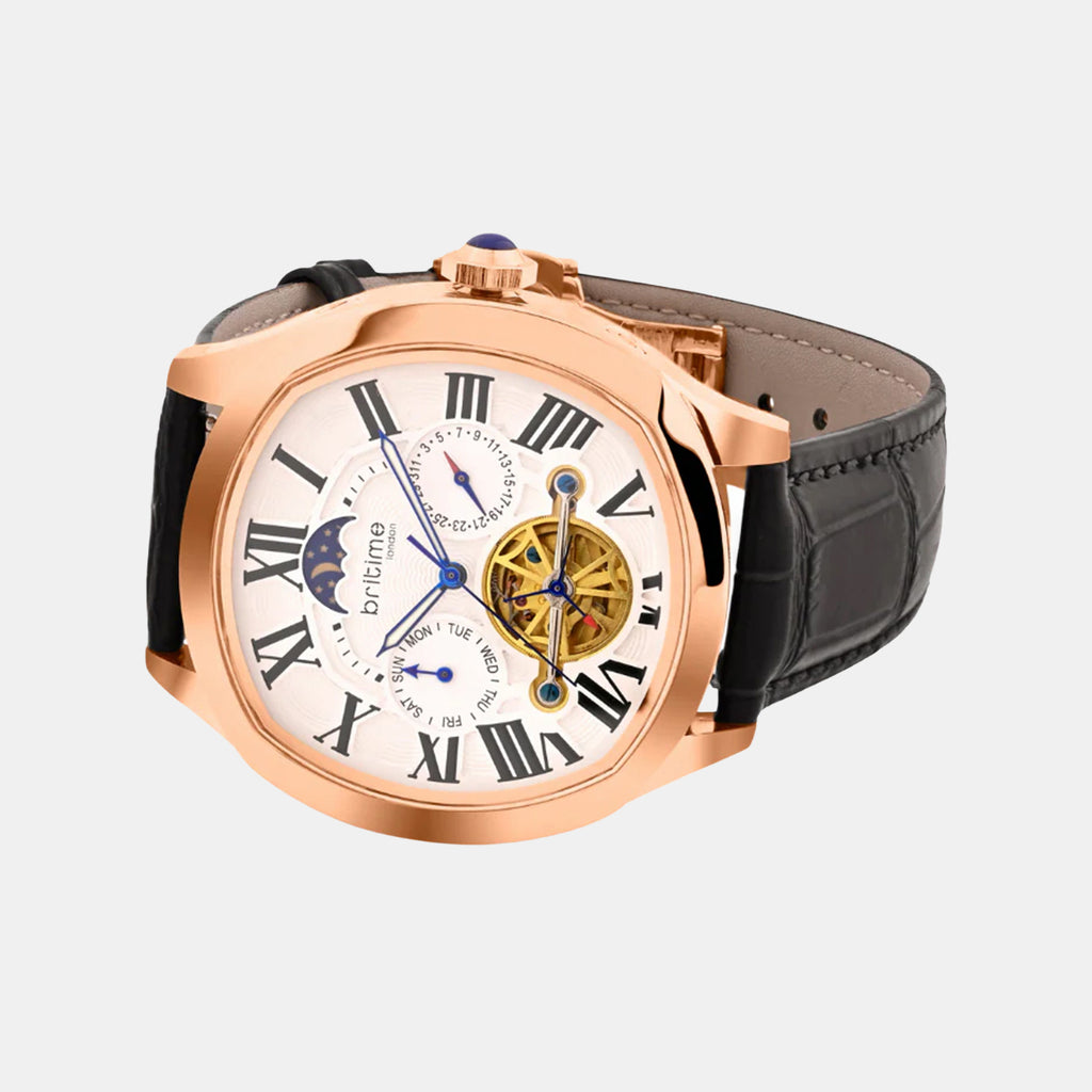 Men Automatic Silver Dial Multi-Function Leather Watch 1641-L30306