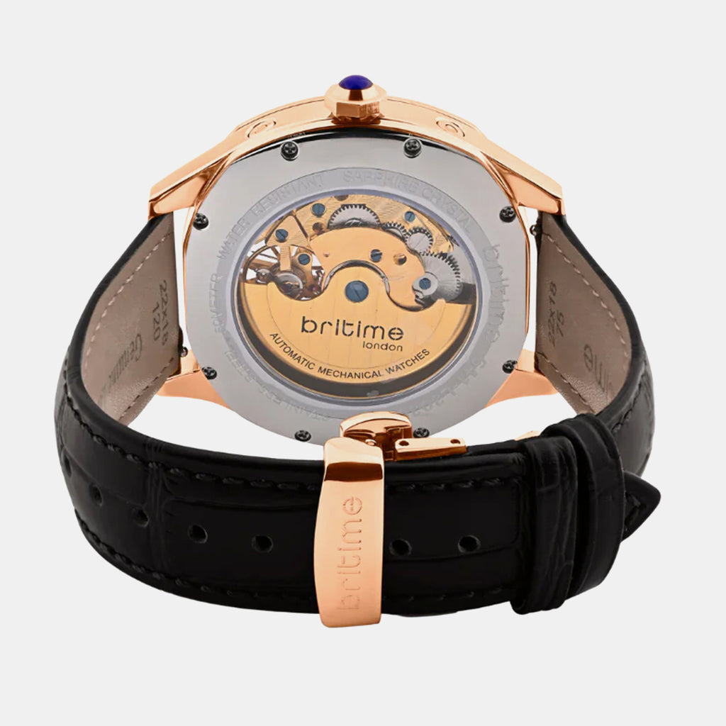 Men Automatic Silver Dial Multi-Function Leather Watch 1641-L30306