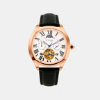 Men Automatic Silver Dial Multi-Function Leather Watch 1641-L30306