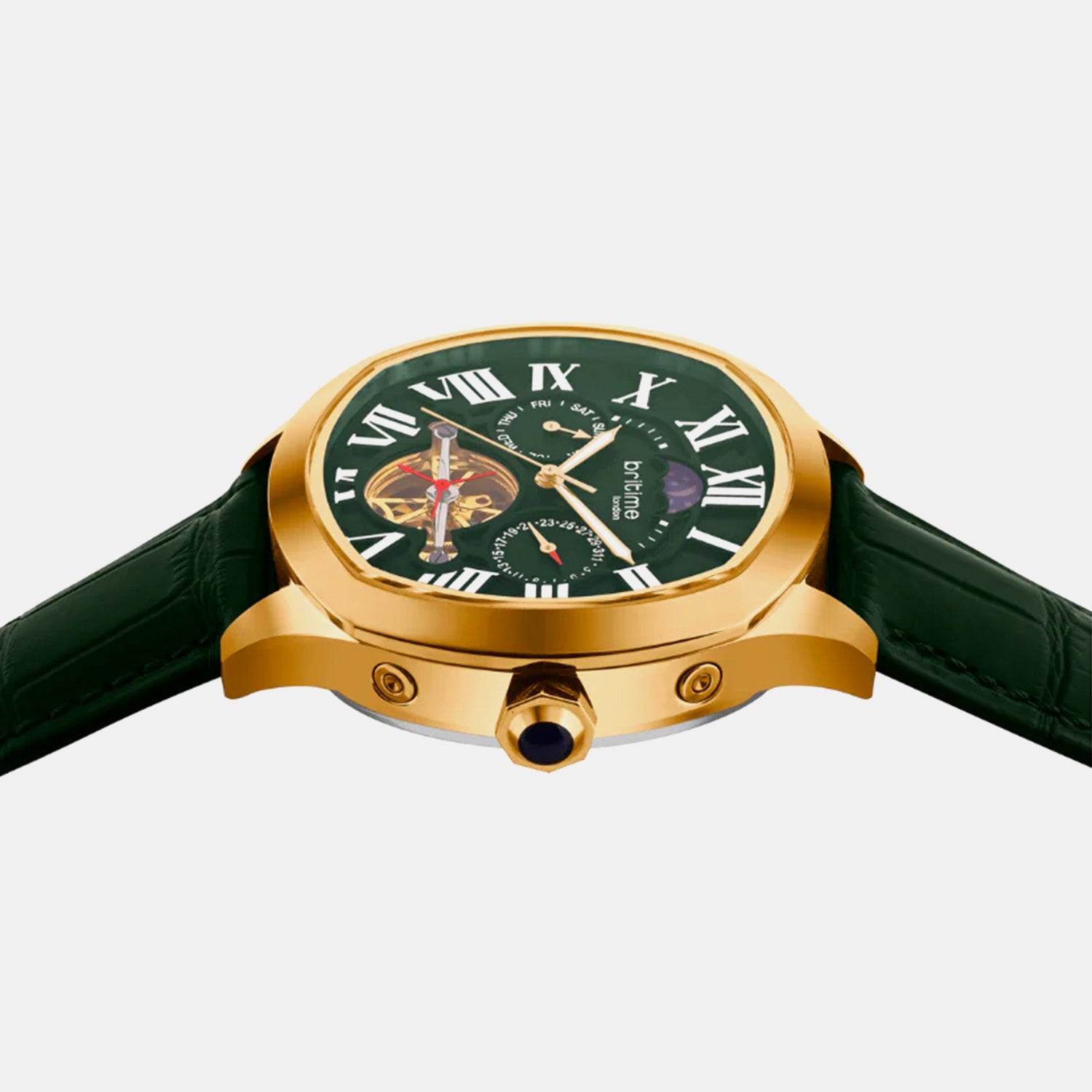 Men Automatic Green Dial Multi-Function Leather Watch 1641-L31412