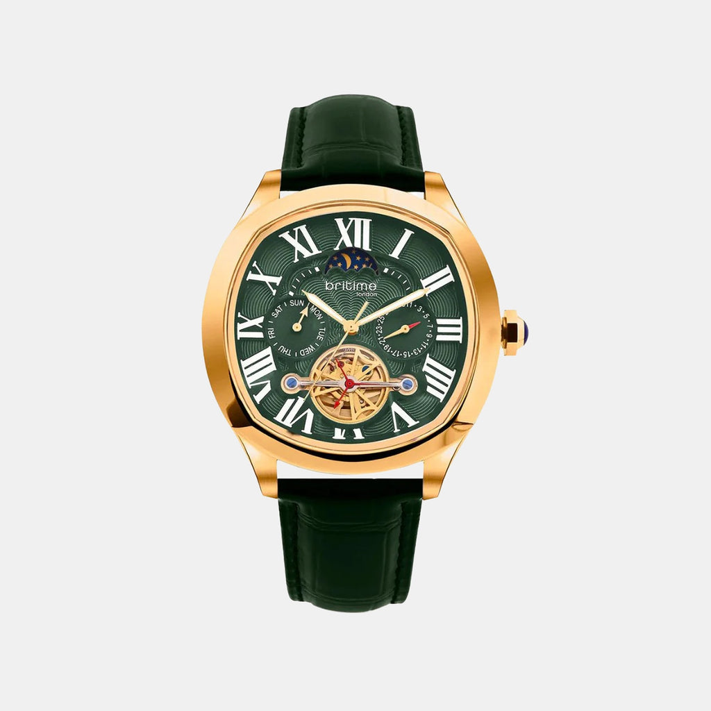 Men Automatic Green Dial Multi-Function Leather Watch 1641-L31412