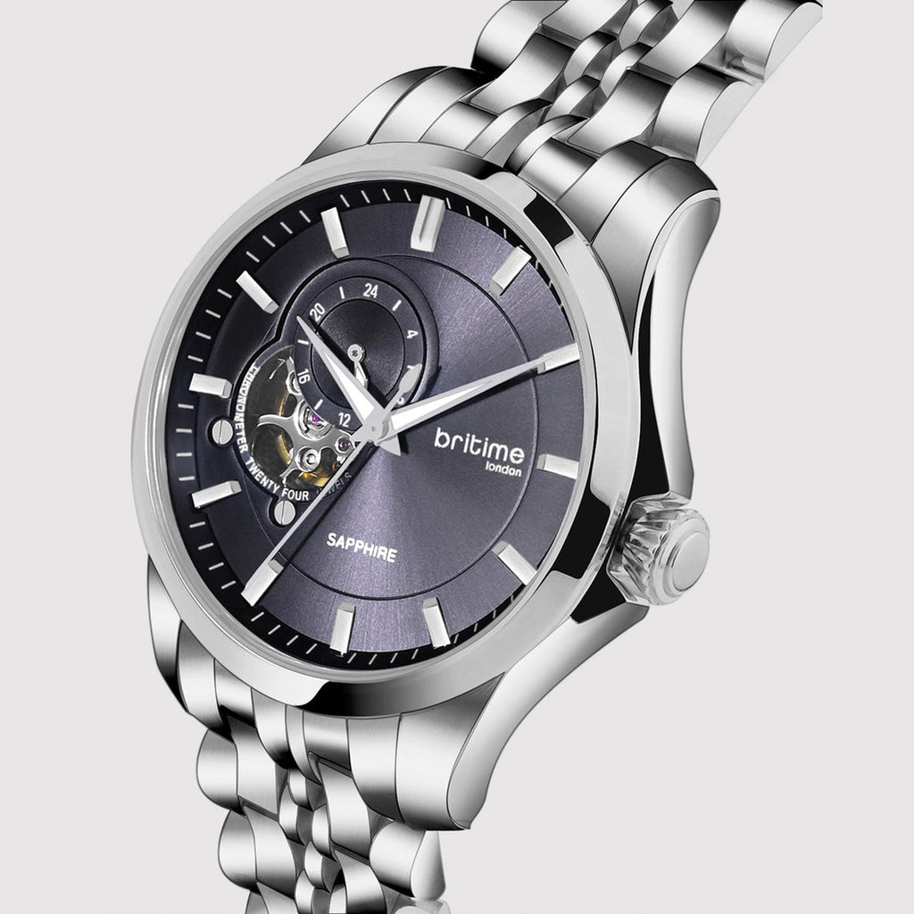 Men Automatic Blue Dial Analog Stainless Steel Watch 166-M10501