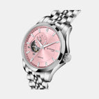 Men Automatic Pink Dial Analog Metal Watch 166-M11001