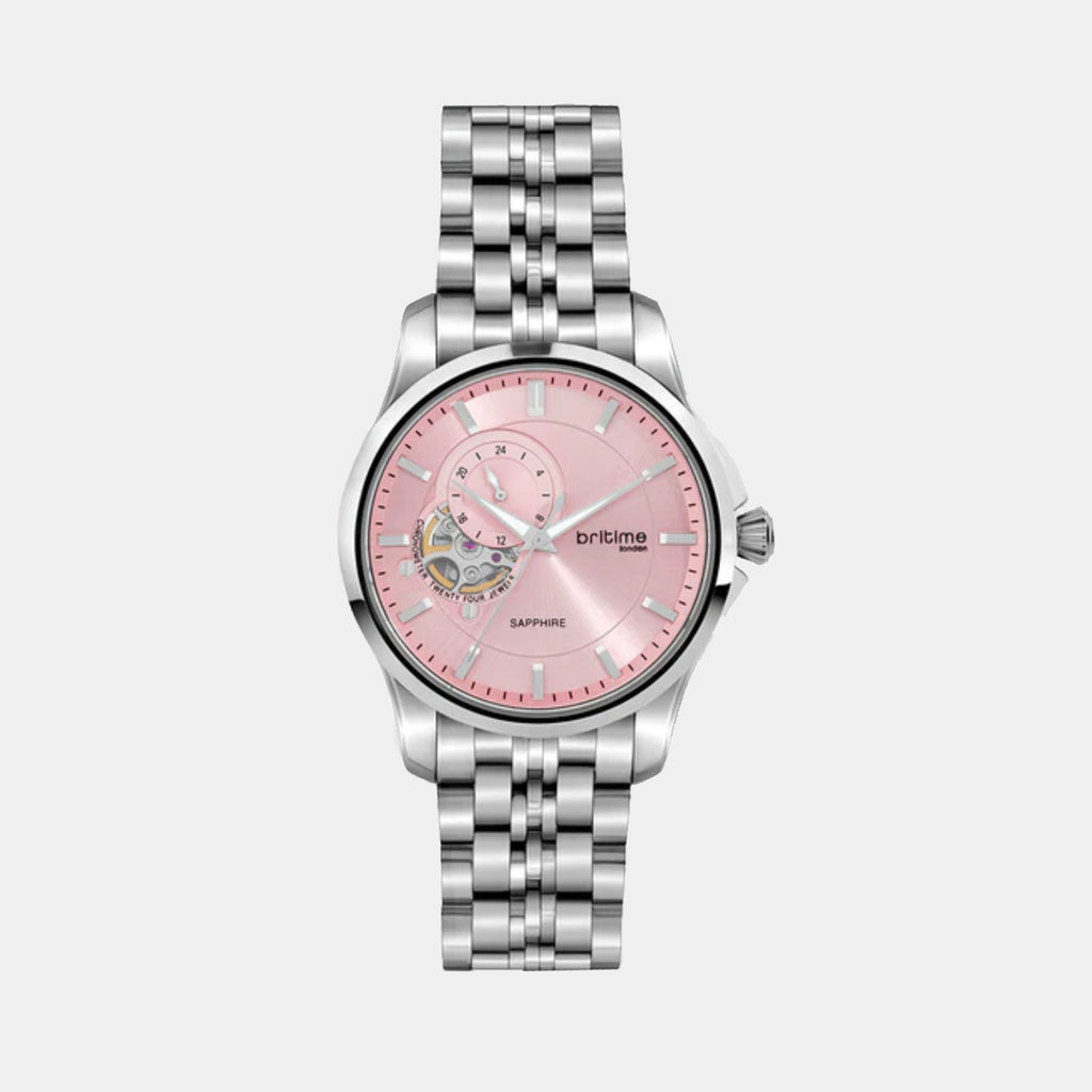 Men Automatic Pink Dial Analog Metal Watch 166-M11001
