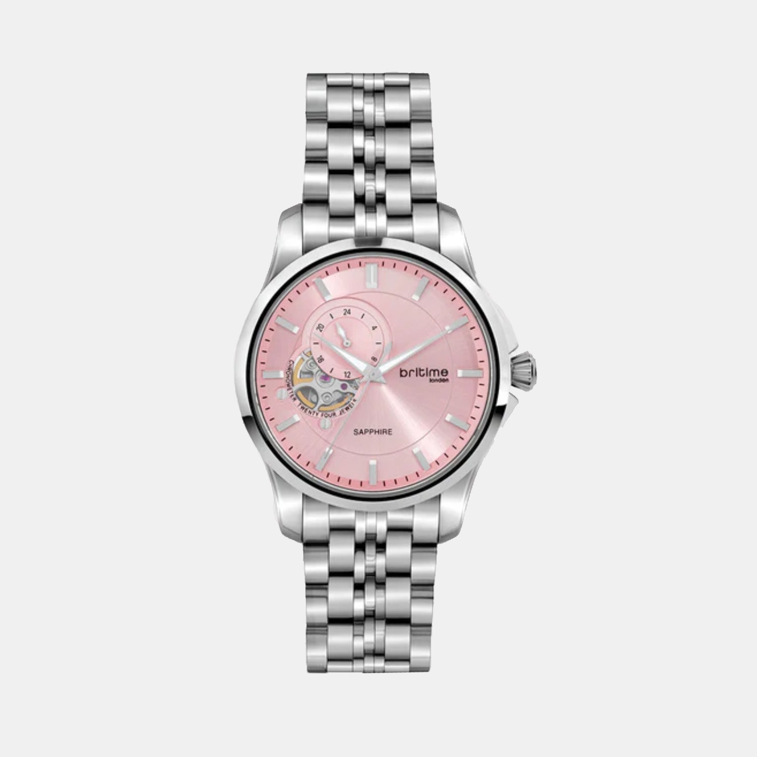 Men Automatic Pink Dial Analog Metal Watch 166-M11001