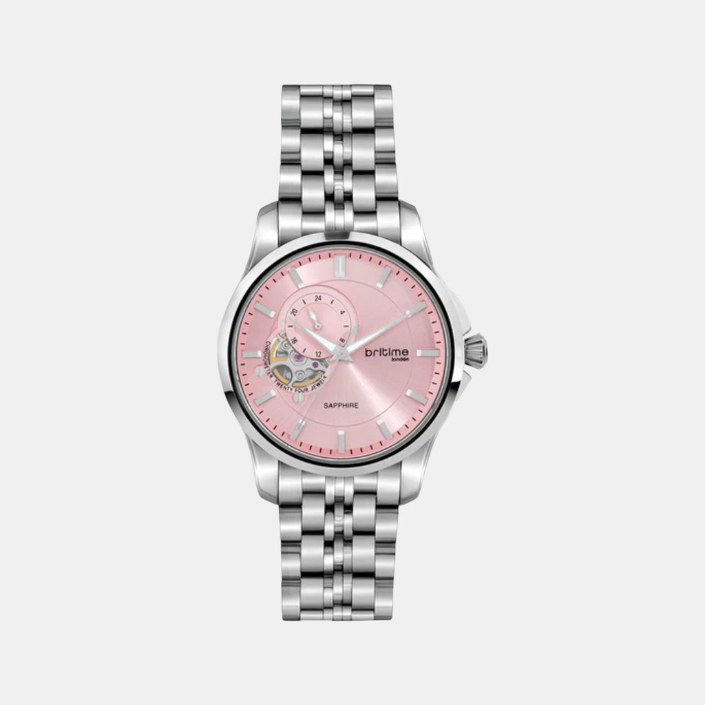 Men Automatic Pink Dial Analog Metal Watch 166-M11001