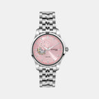 Men Automatic Pink Dial Analog Metal Watch 166-M11001