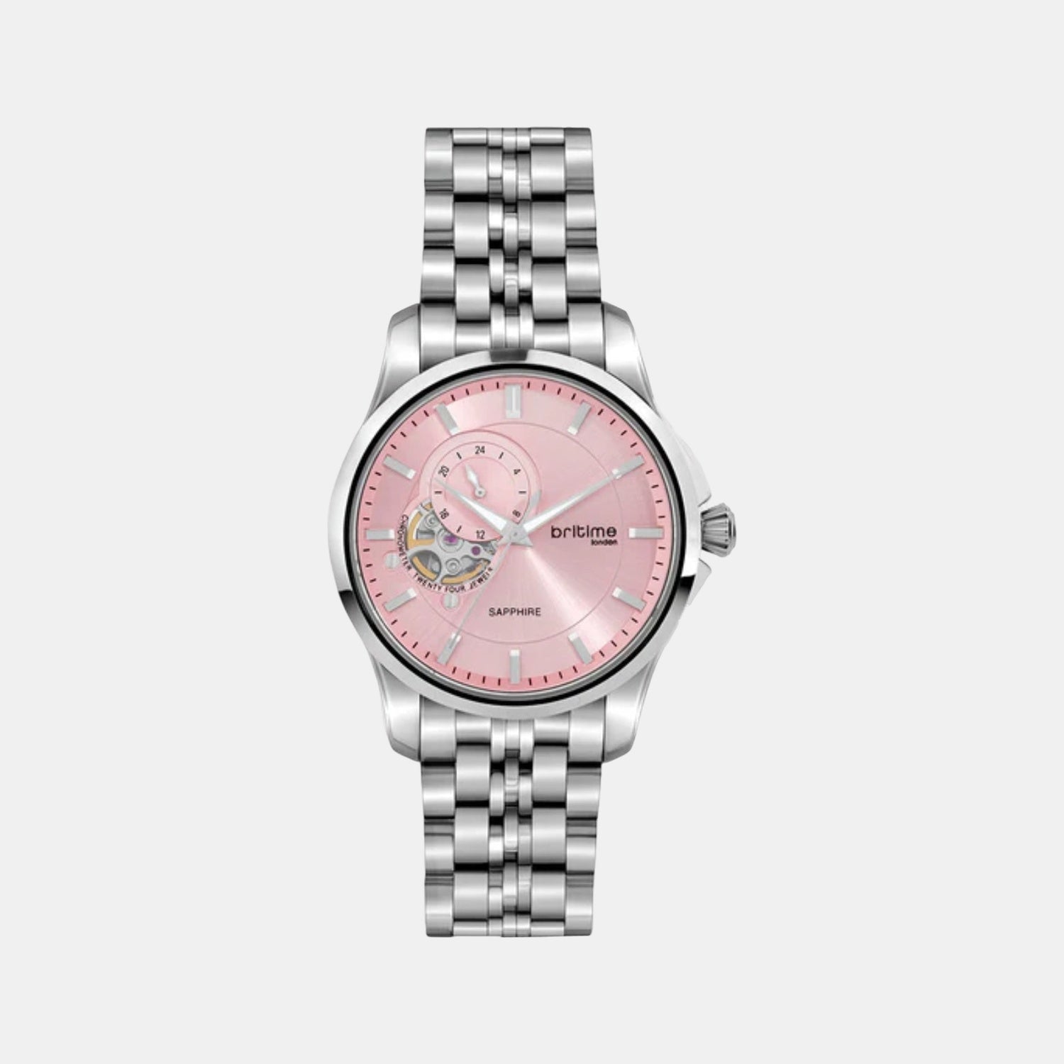 Men Automatic Pink Dial Analog Metal Watch 166-M11001