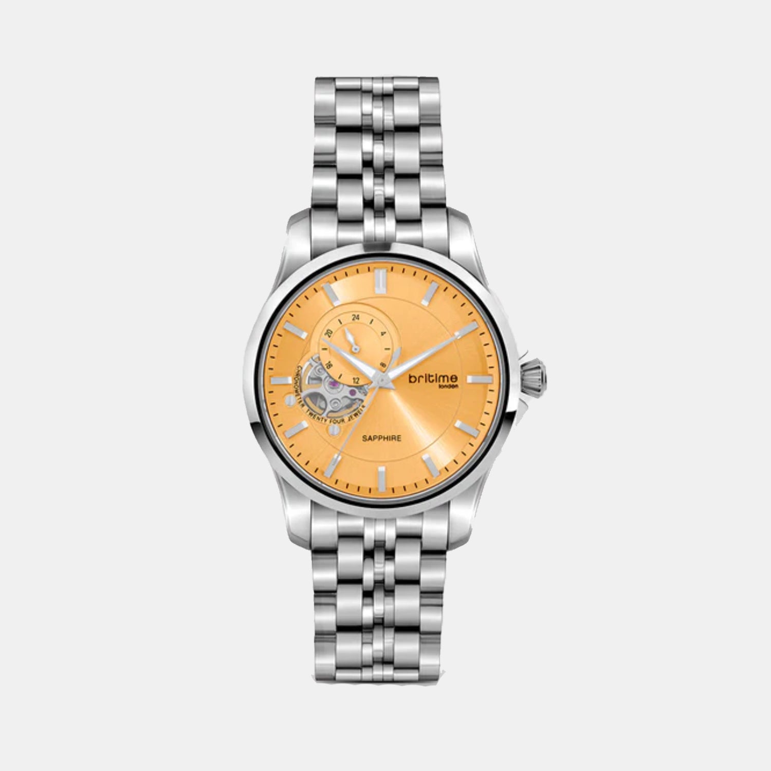 Men Automatic Yellow Dial Analog Metal Watch 166-M11301