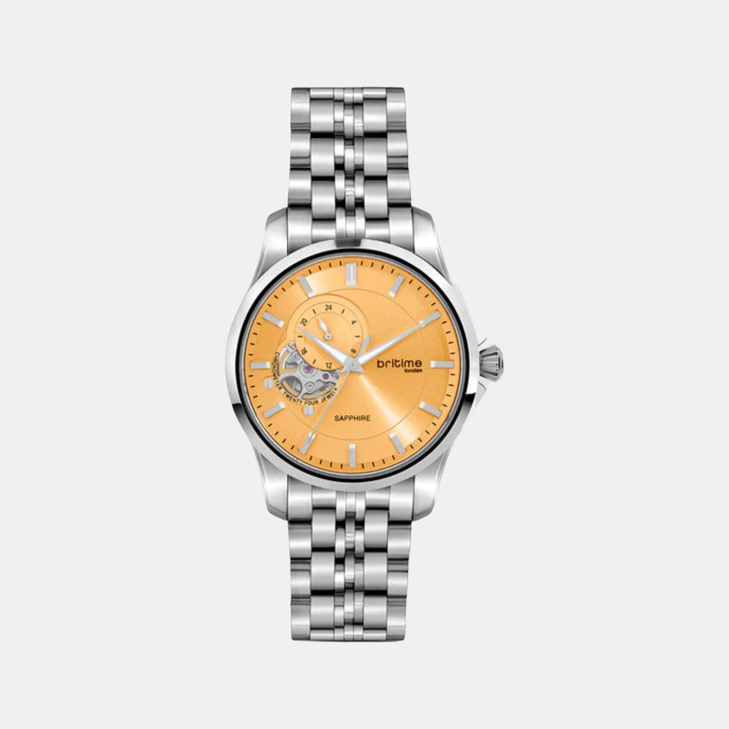 Men Automatic Yellow Dial Analog Stainless Steel Watch 166-M11301