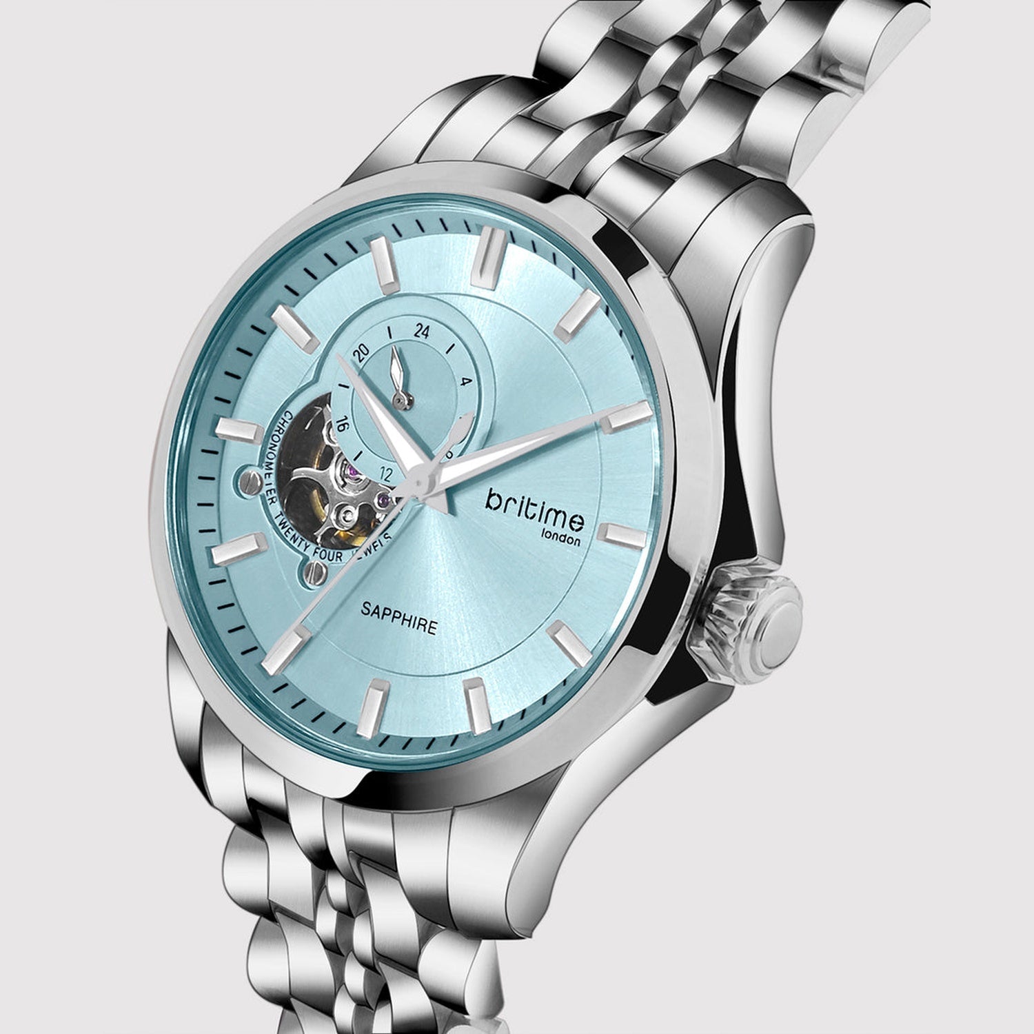 Men Automatic Blue Dial Analog Stainless Steel Watch 166-M11701