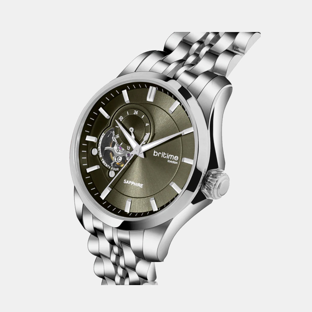 Men Automatic Green Dial Analog Metal Watch 166-M11801