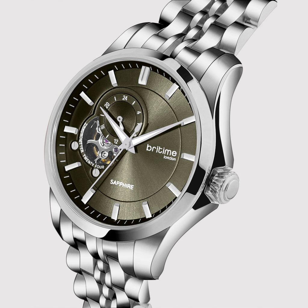 Men Automatic Green Dial Analog Stainless Steel Watch 166-M11801