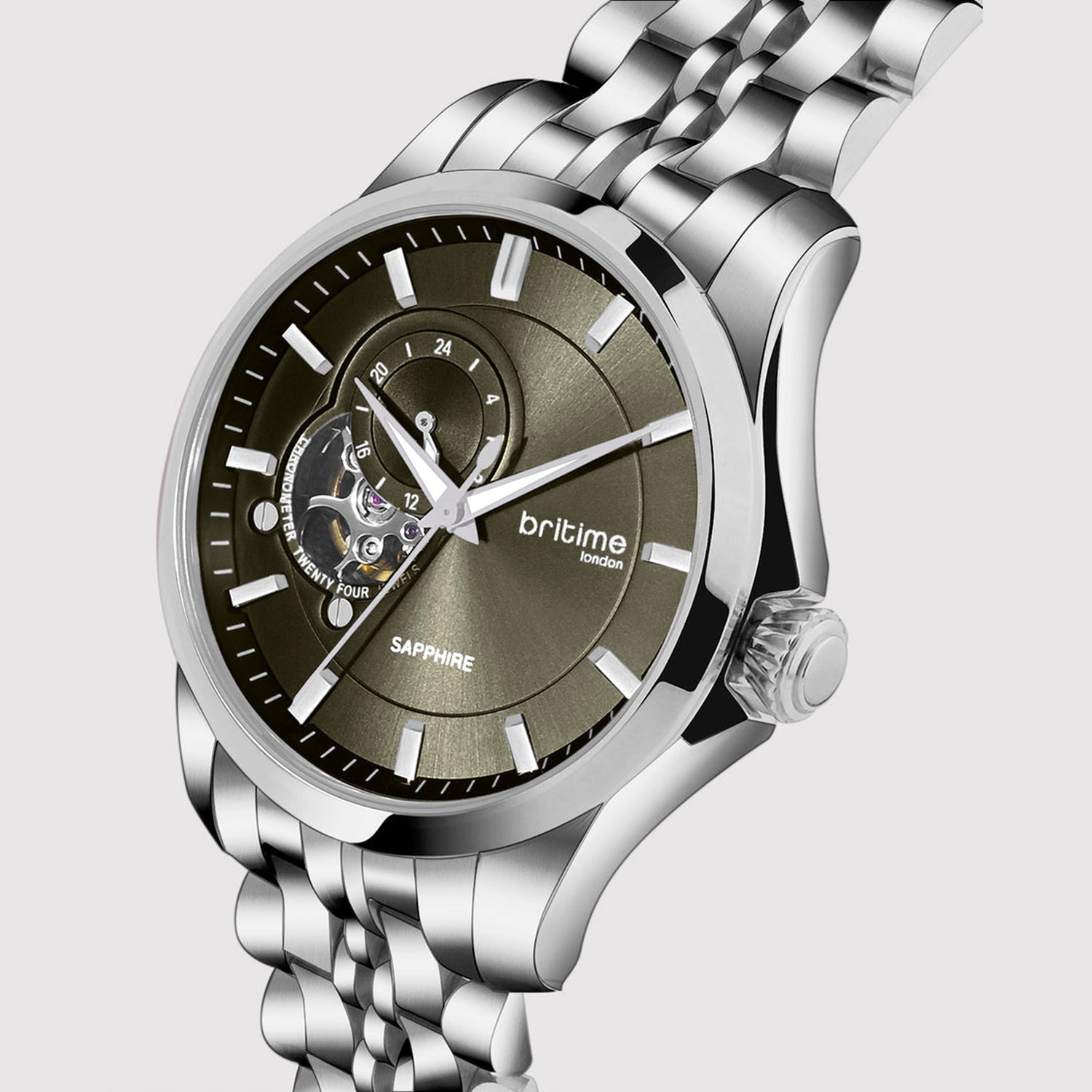 Men Automatic Green Dial Analog Stainless Steel Watch 166-M11801